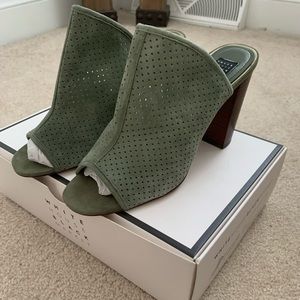 Beautiful WHBM military green suede mules.  Size 9